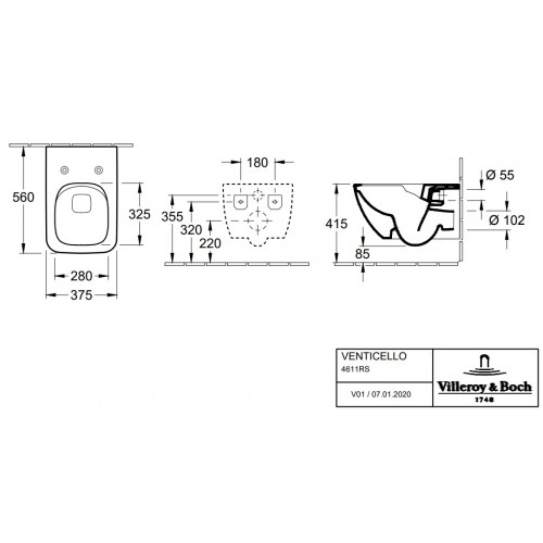 Villeroy & Boch 4611RSR1 Venticello Combi-Pack 56x37,5 cm Weiss Alpin Ceramic Plus