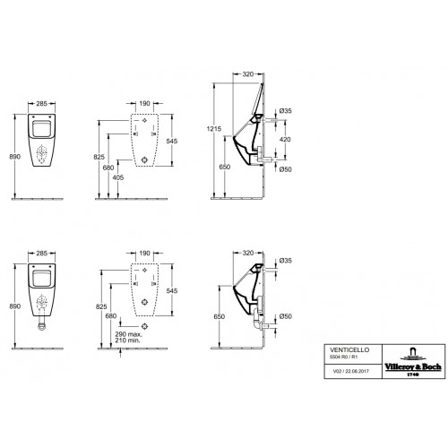 Villeroy & Boch 5504R0RW Venticello pisuar bez pokrywy 28,5x54,5x31,5 cm Stone White Ceramic Plus