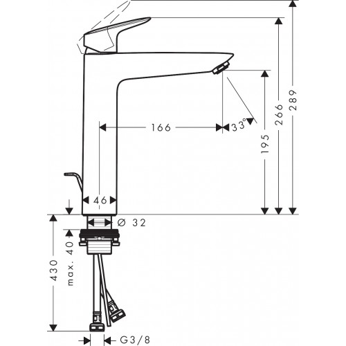 Hansgrohe 71090000 Logis chromowana bateria umywalkowa jednouchwytowa 190 dł. wylewki 16,6 cm