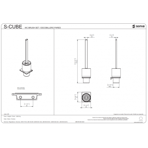 Sonia 166855 S-Cube chromowana szczotka do WC 8,5x41,5x9,5 cm