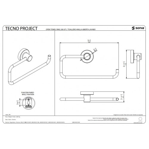 Sonia TECNO PROJECT wieszak otwarty na ręcznik 20 cm chrom 116928