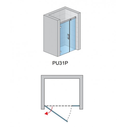 SanSwiss PUR PU31PG1201007 drzwi prysznicowe jednoczęściowe lewe ze ścianką montaż z profilem 120x200 cm