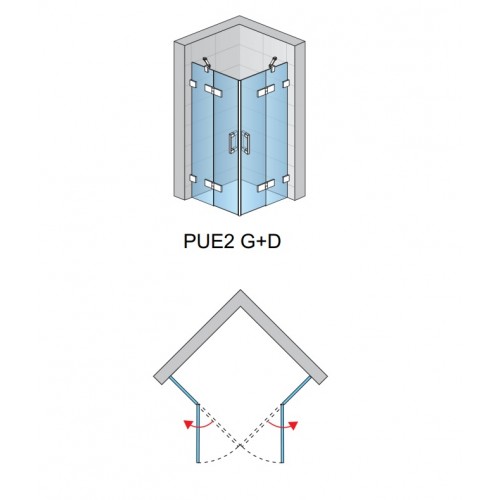 SanSwiss PUR PUE2GSM11007 drzwi narożne dwuczęściowe lewe montaż bezprofilowy 75-120x200 cm