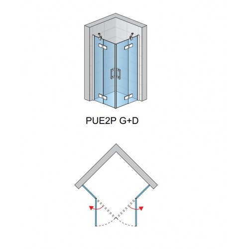 SanSwiss PUR PUE2PG1001007 drzwi narożne dwuczęściowe prawe montaż z profilem 100x200 cm