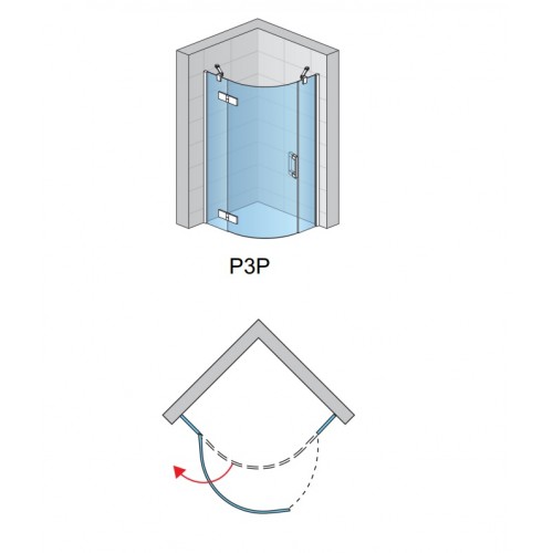 SanSwiss PUR P3PD500901007 kabina półokrągła z drzwiami jednoczęściowymi montaż z profilem 90x200 cm