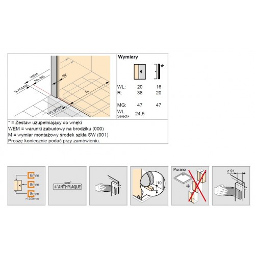 Hüppe Xtensa drzwi suwane Walk-In jednoczęściowe ze stałym segmentem lewe czarne stabilizator skośny 200x120 cm XT0123123322