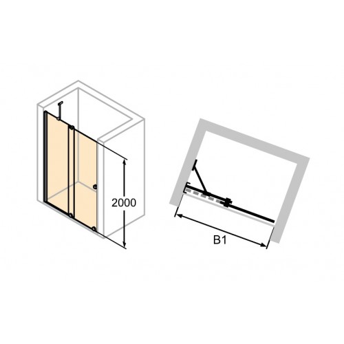 Hüppe Xtensa drzwi suwane Walk-In jednoczęściowe ze stałym segmentem lewe czarne stabilizator skośny 200x120 cm XT0123123322