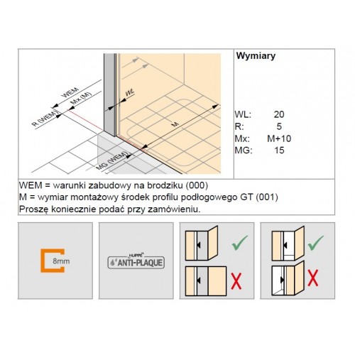 Hüppe Xtensa Ścianka boczna do Walk-in drzwi suwanych 1-częściowych ze stałym segmentem czarna 200x70 XT0305123322