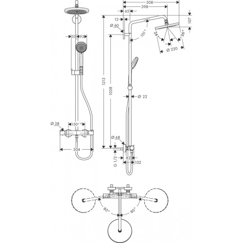 Hansgrohe Croma 27185000 Komplet prysznicowy 220 1jet z termostatem