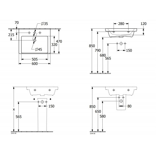 Villeroy & Boch Subway 3.0 zestaw umywalka meblowa z przelewem 60x47 cm + korek push-open 4A706001 + 68170001