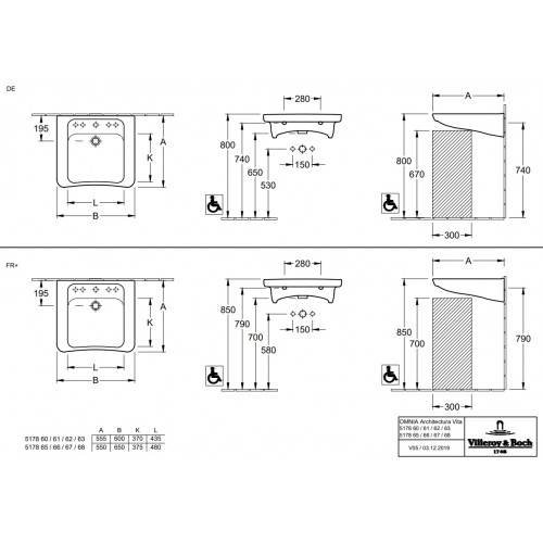 Villeroy & Boch 517867R1 Architectura Vita umywalka wisząca 65x55 cm z przelewem Weiss Alpin Ceramic Plus