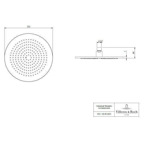 VILLEROY & BOCH UNIVERSAL SHOWERS DESZCZOWNICA OKRĄGŁA 25CM BRUSHED NICKEL MATT TVC00000100064