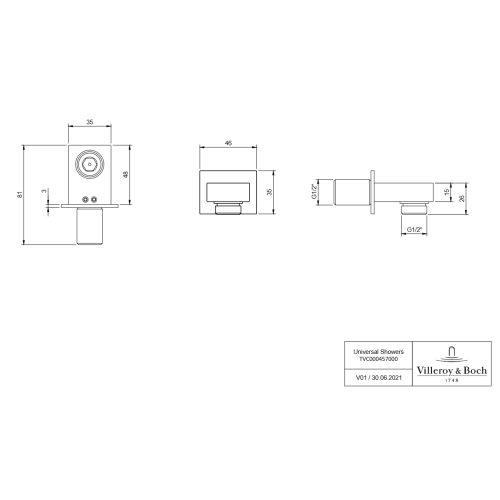 VILLEROY & BOCH UNIVERSAL SHOWERS KOLANKO DO MONTAŻU ŚCIENNEGO CHROM TVC00045700061