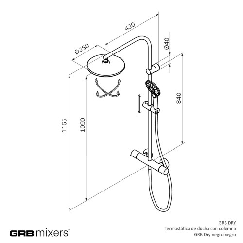 GRB Dry 44435440XL czarny zestaw prysznicowy termostatyczny z kolumną GRB Dry
