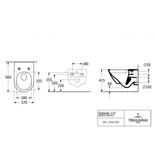 Villeroy & Boch Subway 3.0 4670T0T2 miska WC wisząca bezkołnierzowa TwistFlush ANTIBAC C+ + 8M42S1T1 deska wolnoopadająca 37x56