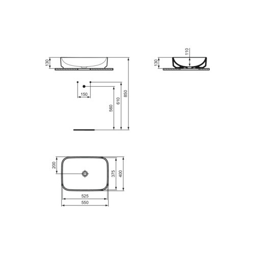 Ideal Standard I.LIFE B UMYWALKA 55x40 STAWIANA NA BLACIE PROSTOKĄT BEZ PRZELEWU BIAŁA T572801