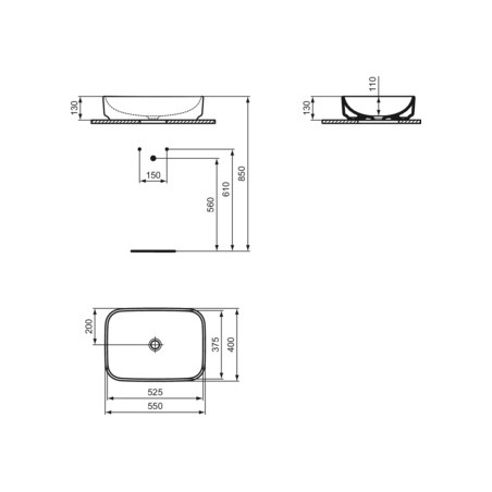 Ideal Standard I.LIFE B UMYWALKA 55x40 STAWIANA NA BLACIE PROSTOKĄT BEZ PRZELEWU BIAŁA T572801