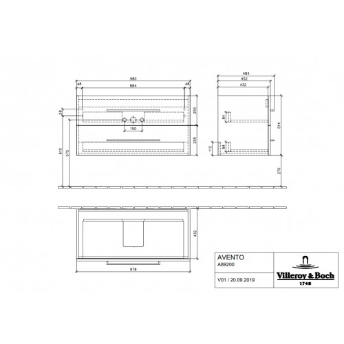 Villeroy & Boch A89200VJ Avento szafka podumywalkowa 98x51,4x45,2 cm nordic oak