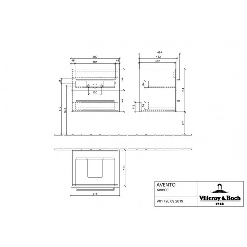 Villeroy & Boch A88900B3 Avento szafka podumywalkowa 58x51,4x45,2 cm crystal black