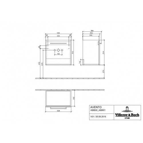 Villeroy & Boch A88801B3 Avento szafka podumywalkowa 53x51,4x35,2 cm crystal black