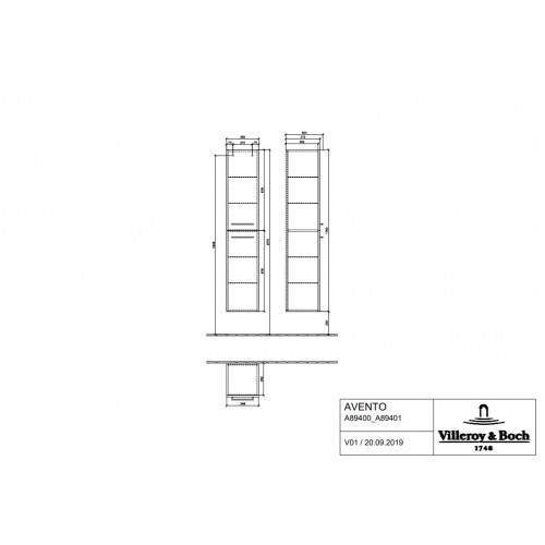 Villeroy & Boch A89400B1 Avento szafka wysoka 35x176x37,2 cm crystal grey