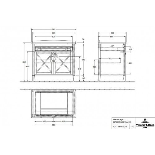 Villeroy & Boch 8979A1R1 Hommage szafka podumywalkowa z umywalką 98,5x90,5x62 cm Weiss Alpin Ceramic Plus