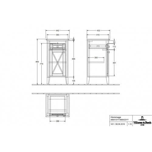 Villeroy & Boch 89641101 Hommage szafka boczna 44,2x85x43,2 cm Weiss Alpin