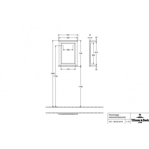 Villeroy & Boch 85652000 Hommage lustro 55,7x74x3,7 cm