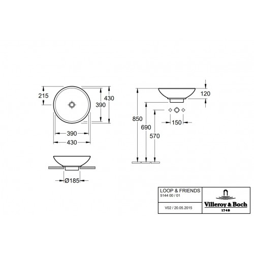 Villeroy & Boch 51440001 Loop & Friends umywalka nablatowa z przelewm śr. 43 cm Weiss Alpin