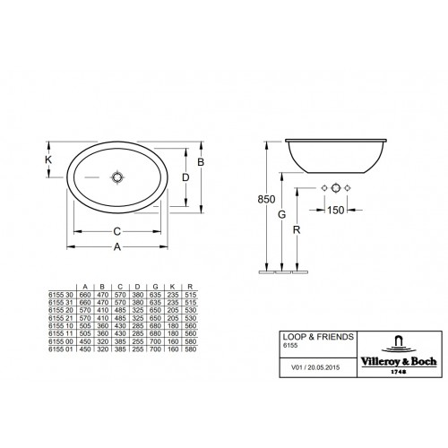 Villeroy & Boch 61553001 Loop & Friends umywalka wpuszczana w blat z przelewem 66x47 cm Weiss Alpin