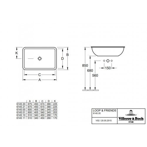 Villeroy & Boch 614520R1 Loop & Friends umywalka wpuszczana w blat z przelewem 67,5x45 cm Weiss Alpin Ceramic Plus