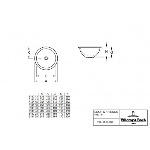 Villeroy & Boch 61813801 Loop & Friends umywalka podblatowa bez przelewu 38 cm śr. Weiss Alpin