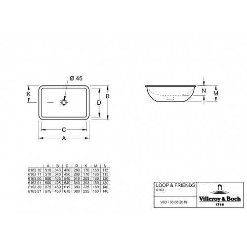 Villeroy & Boch 616320R1 Loop & Friends umywalka podblatowa z przelewem 61,5x38 cm Weiss Alpin Ceramic Plus