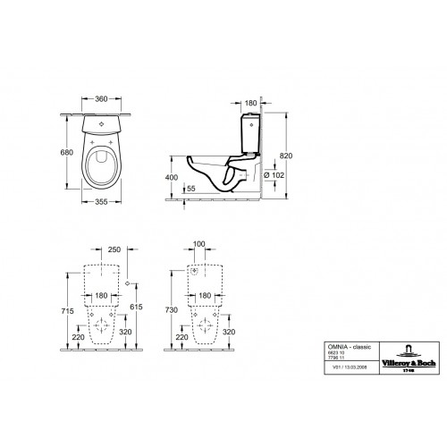 Villeroy & Boch 662310R1 O.Novo lejowa miska WC do kompaktu 35,5x68 cm Weiss Alpin Ceramic Plus