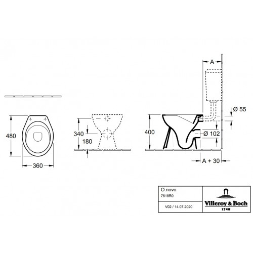 Villeroy & Boch 7618R0R1 O.Novo lejowa miska WC bez kołnierza wewnętrznego 36x47,5 cm Weiss Alpin Ceramic Plus