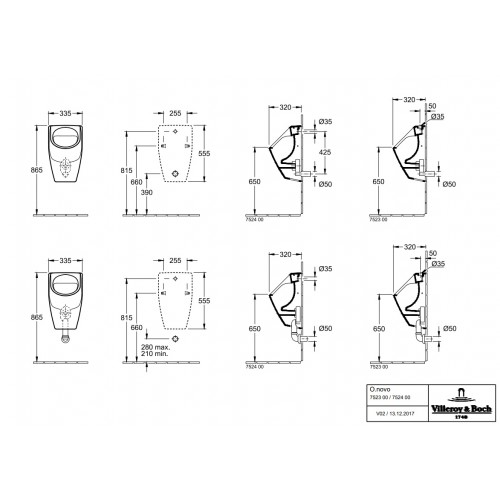 Villeroy & Boch 75230001 O.Novo pisuar 33,5x56x32 cm Weiss Alpin